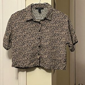 Forever21 Cheetah Print Cropped Button Up Shirt